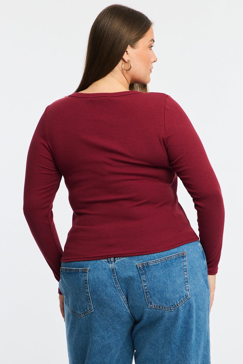 Red T-shirt Long Sleeve Crew Neck