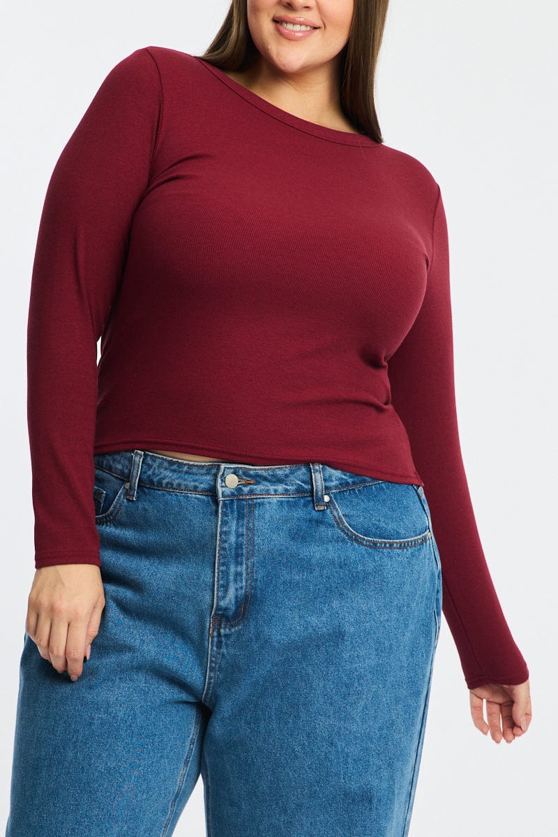 Red T-shirt Long Sleeve Crew Neck