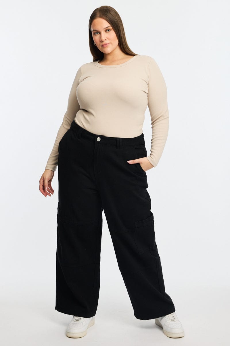 Beige T-shirt Long Sleeve Crew Neck