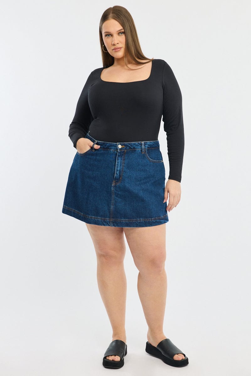 Black Bodysuit Long Sleeve Scoop Neck Modal