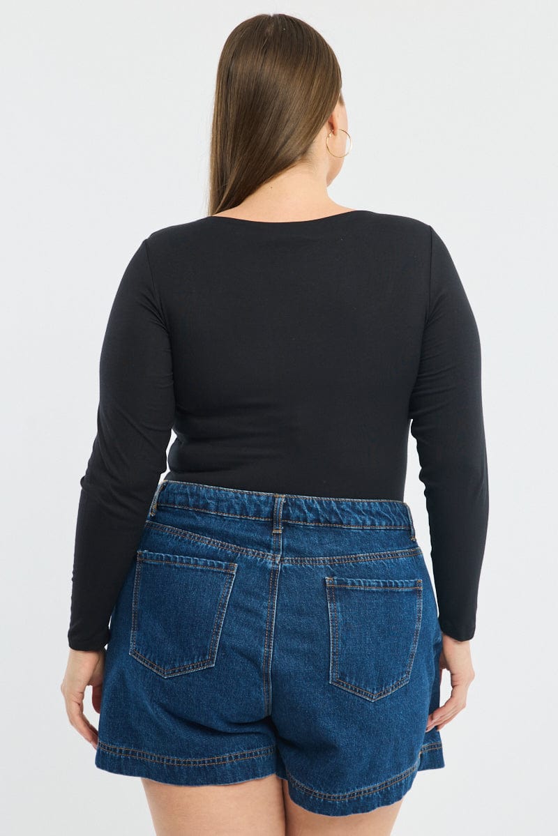 Black Bodysuit Long Sleeve Scoop Neck Modal