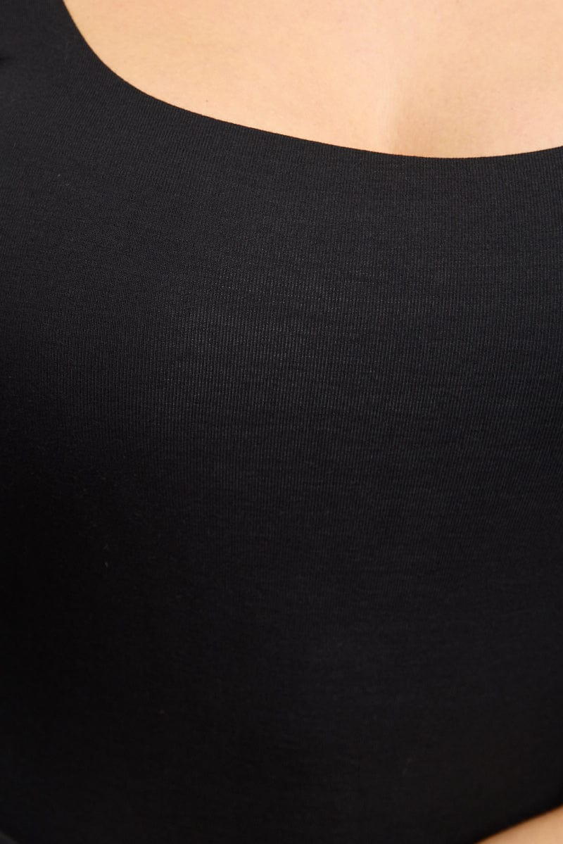 Black Bodysuit Long Sleeve Scoop Neck Modal