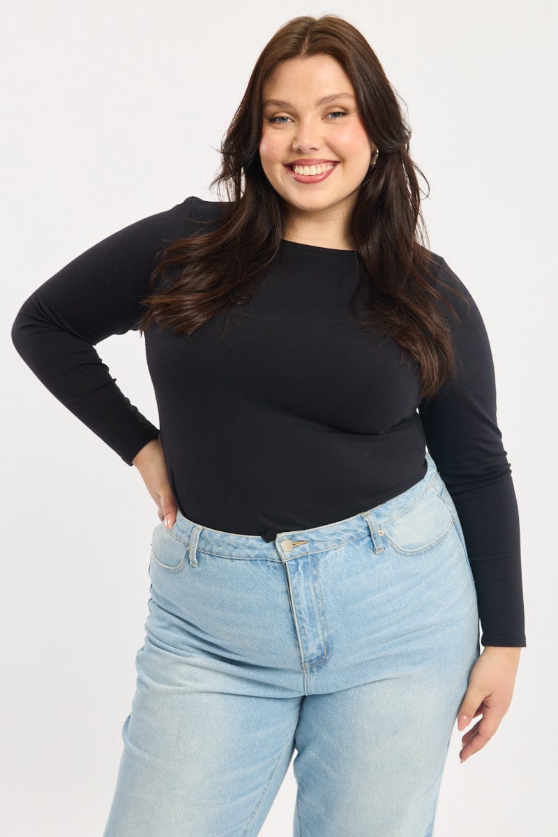 Black Supersoft Fleece Top Long Sleeve