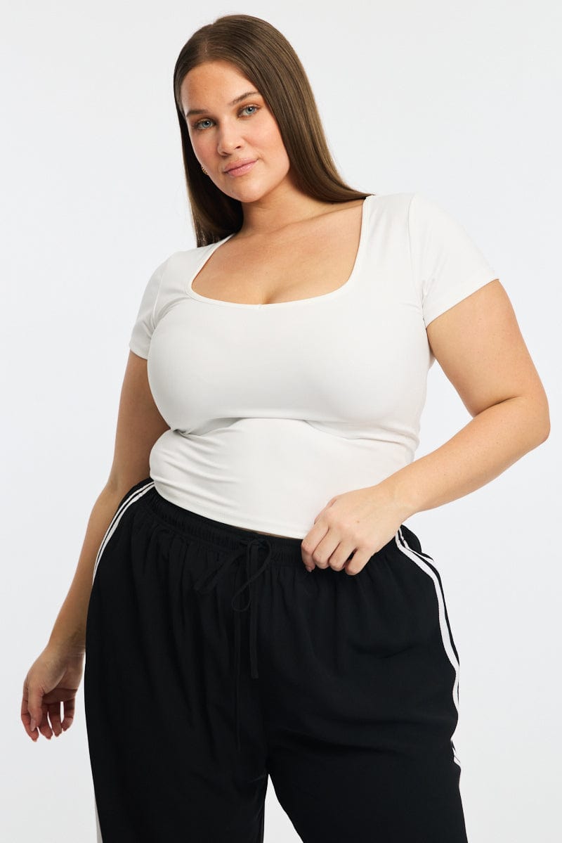 White T-shirt Short Sleeve V-neck