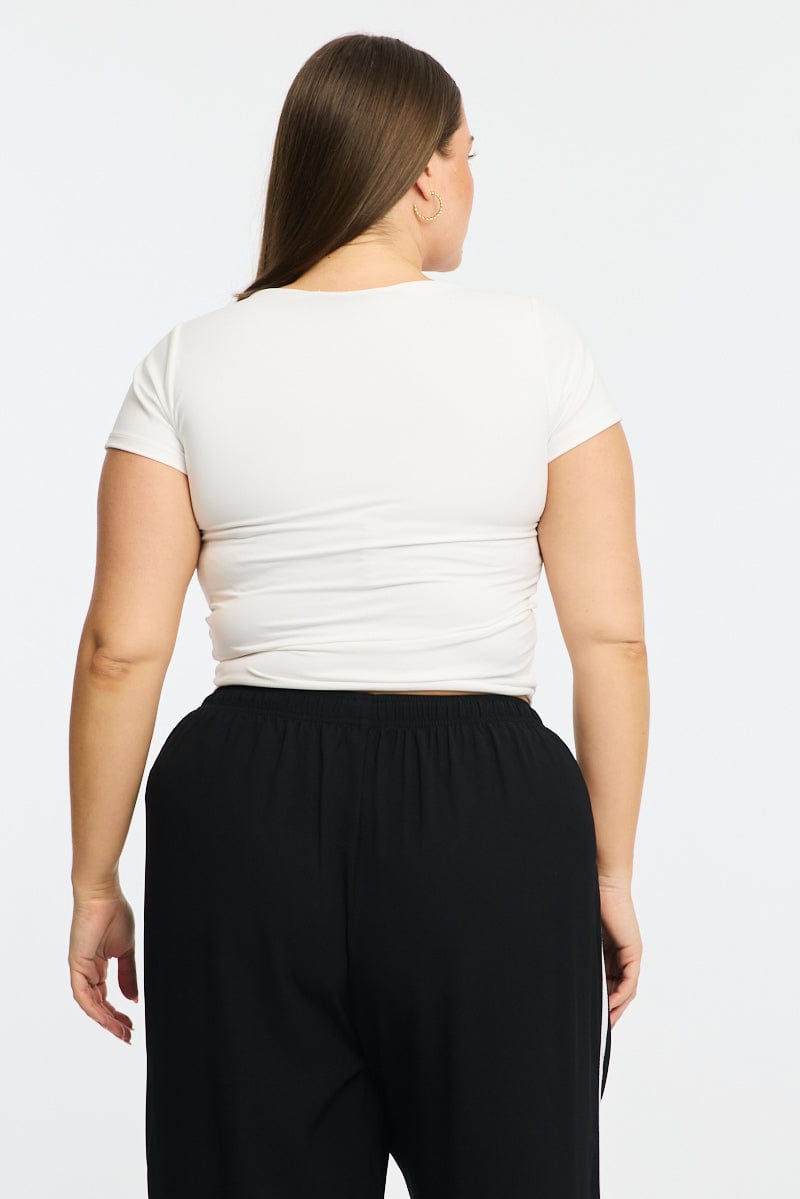 White T-shirt Short Sleeve V-neck