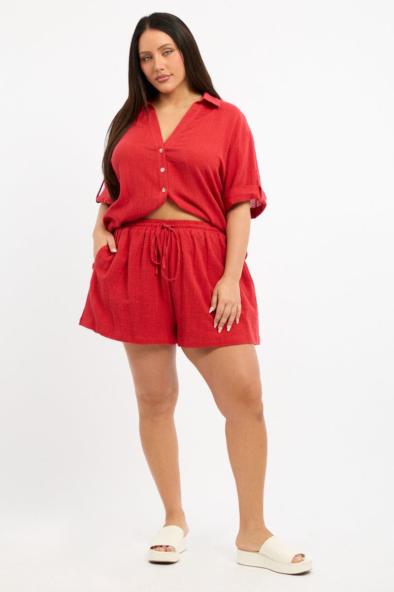 Red Elastic Waist Shorts