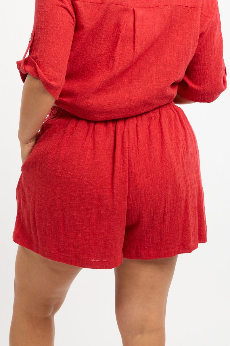 Red Elastic Waist Shorts