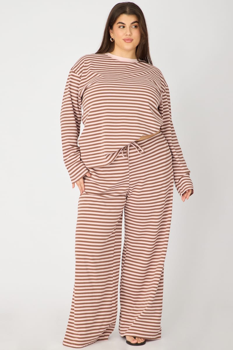 Pink Stripe Wide Leg Pants Striped