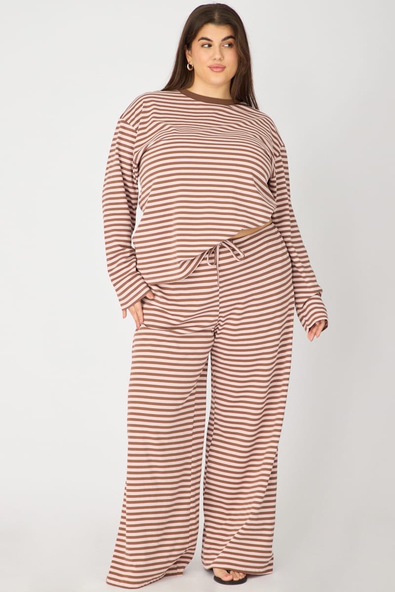 Pink Stripe Wide Leg Pants Striped