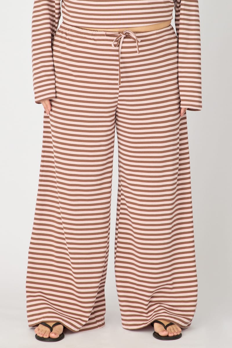 Pink Stripe Wide Leg Pants Striped