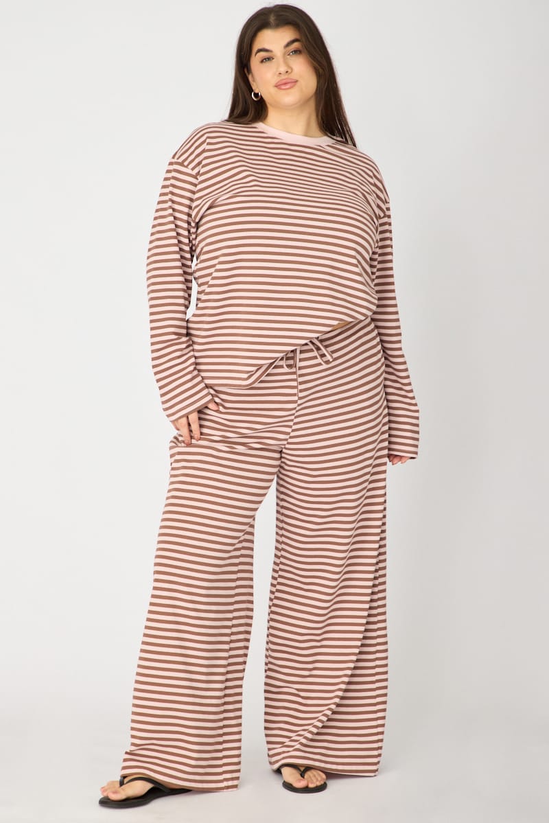 Pink Stripe Wide Leg Pants Striped