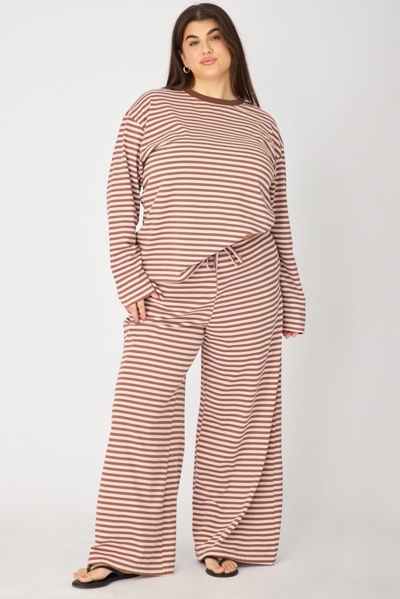 Pink Stripe Wide Leg Pants Striped