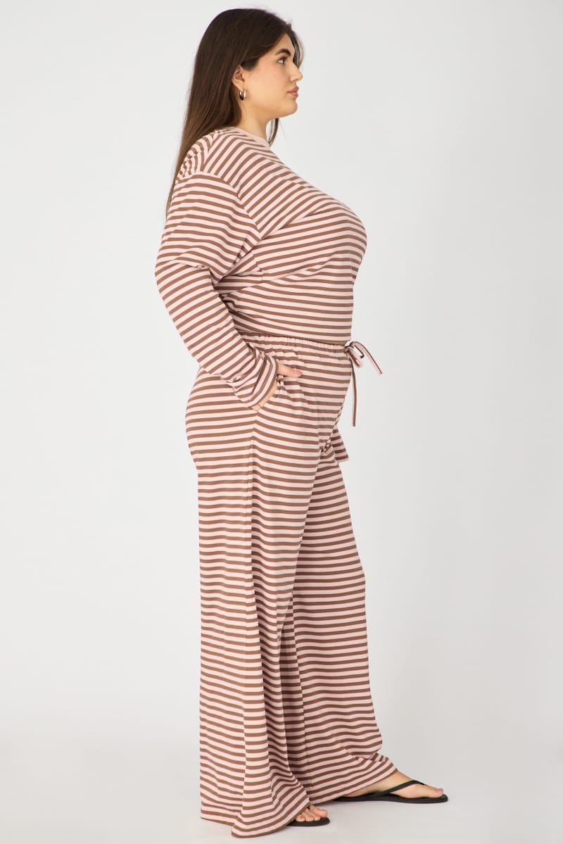 Pink Stripe Wide Leg Pants Striped