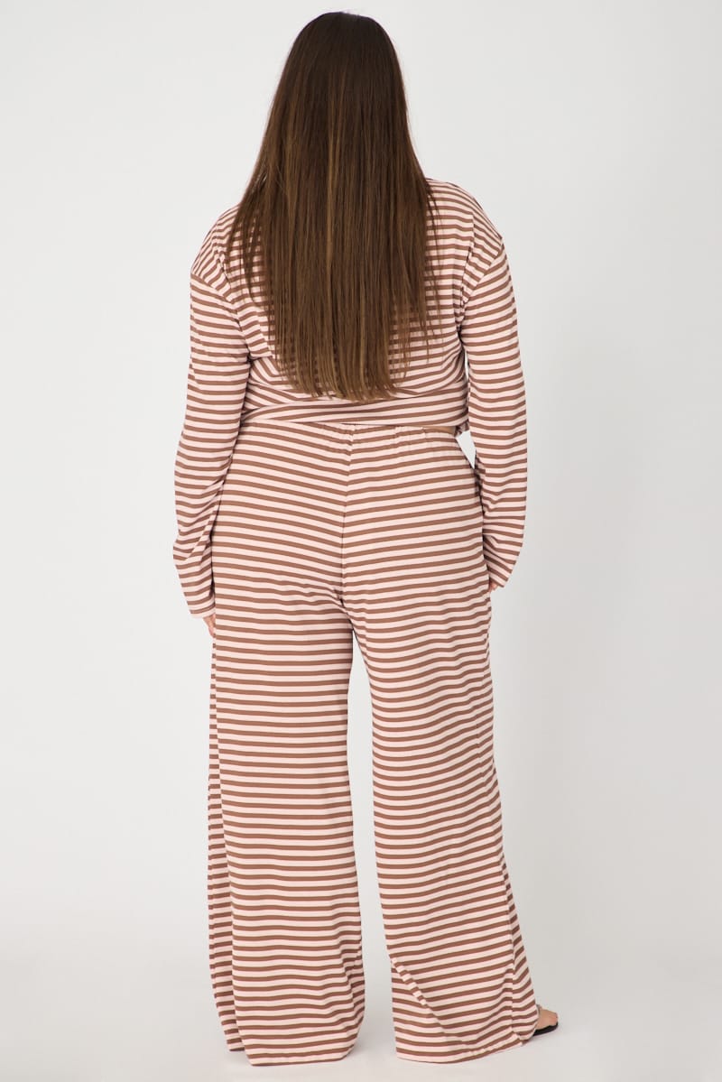 Pink Stripe Wide Leg Pants Striped