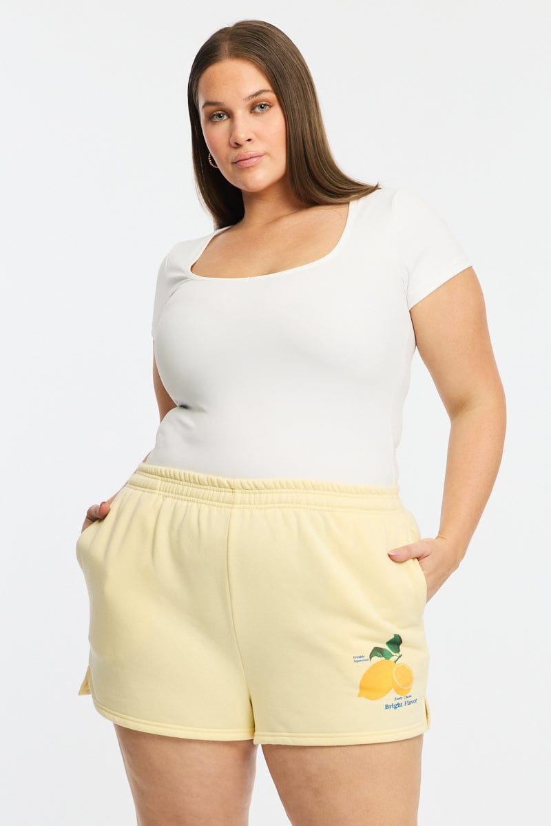 Yellow Elastic Waist Track Shorts