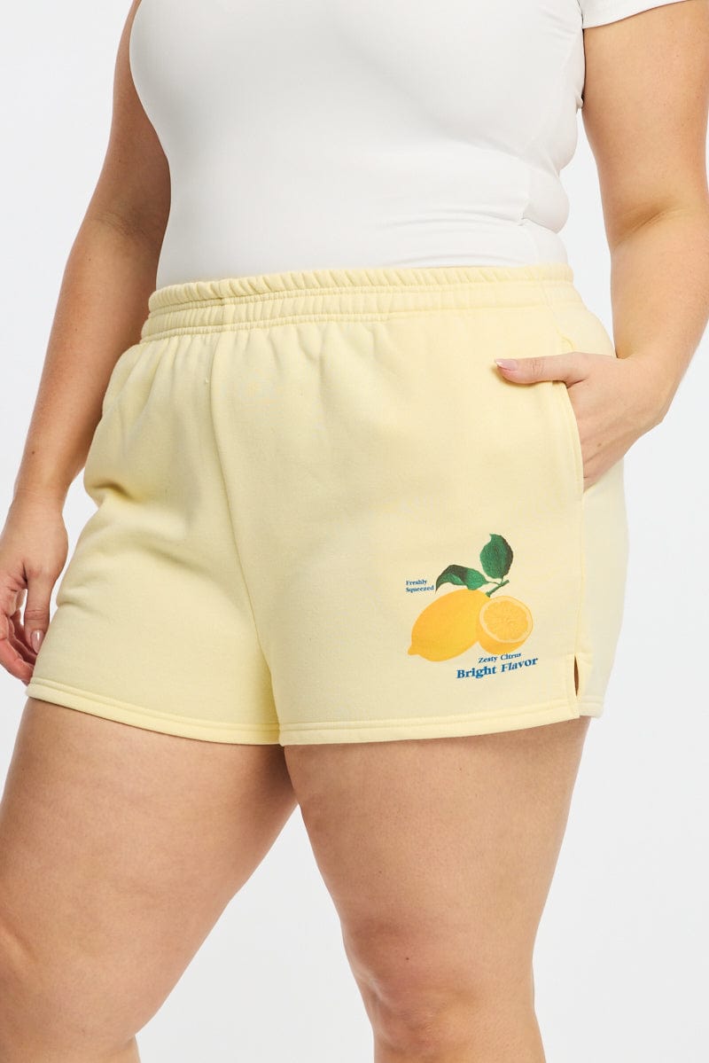 Yellow Elastic Waist Track Shorts