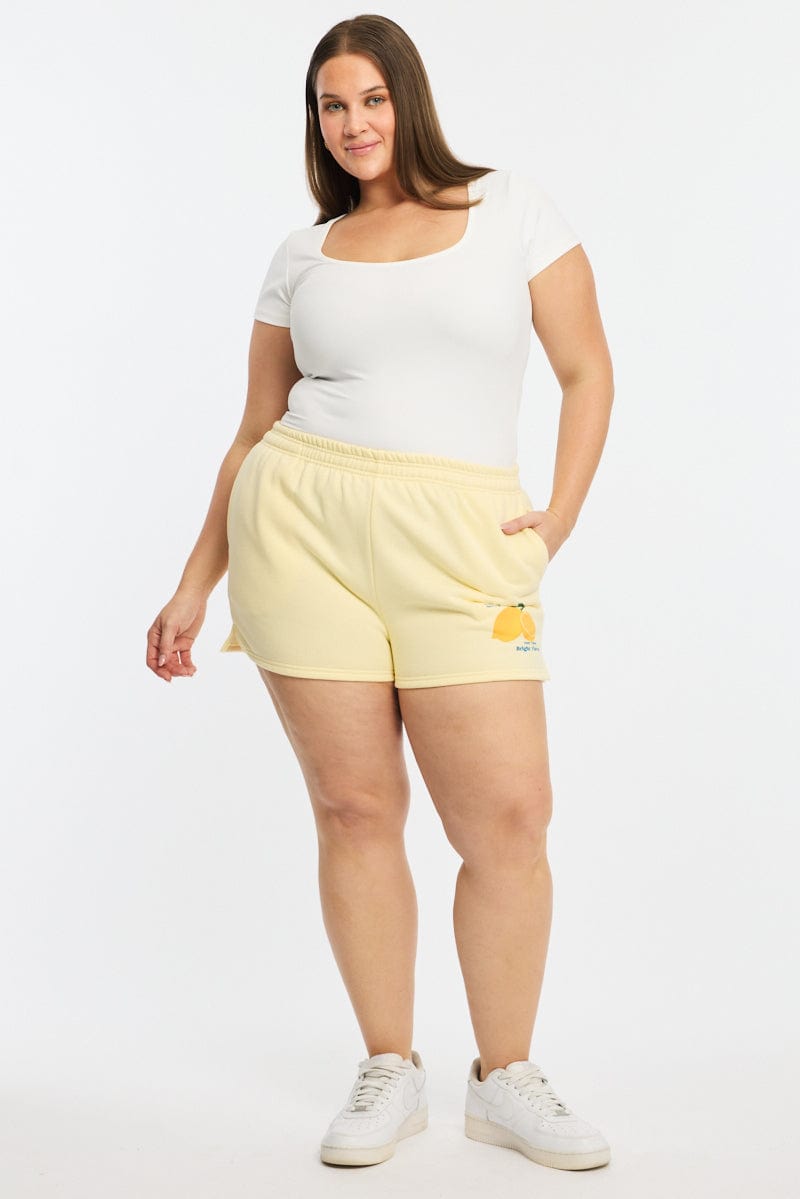Yellow Elastic Waist Track Shorts