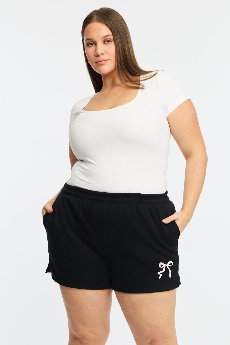 Black Elastic Waist Track Shorts