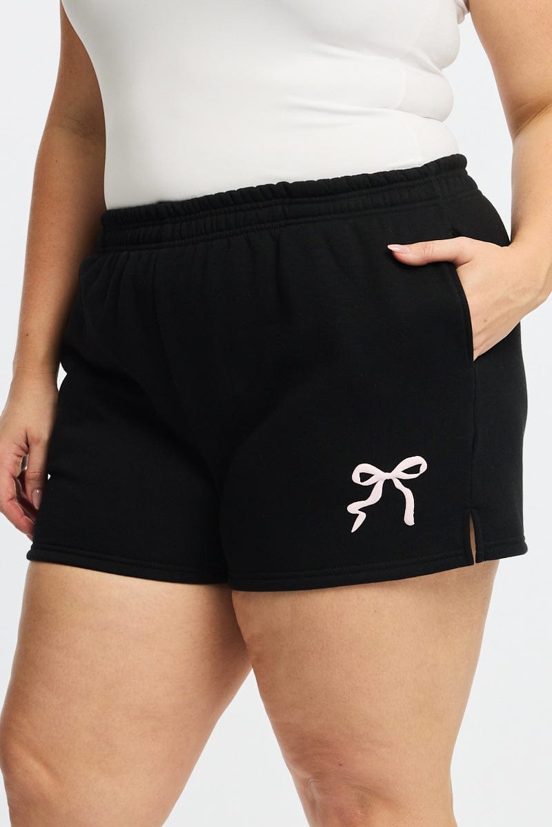 Black Elastic Waist Track Shorts