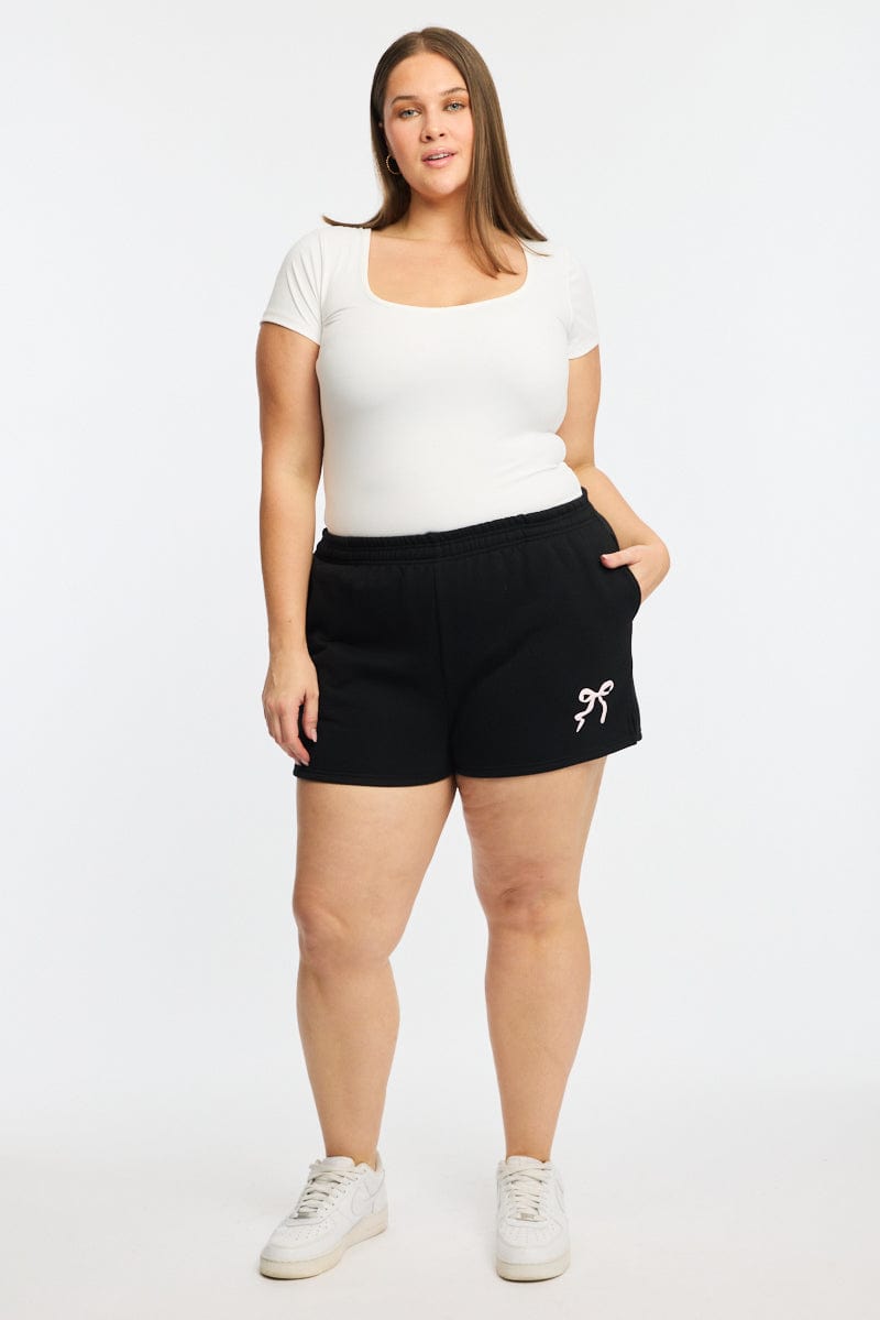 Black Elastic Waist Track Shorts