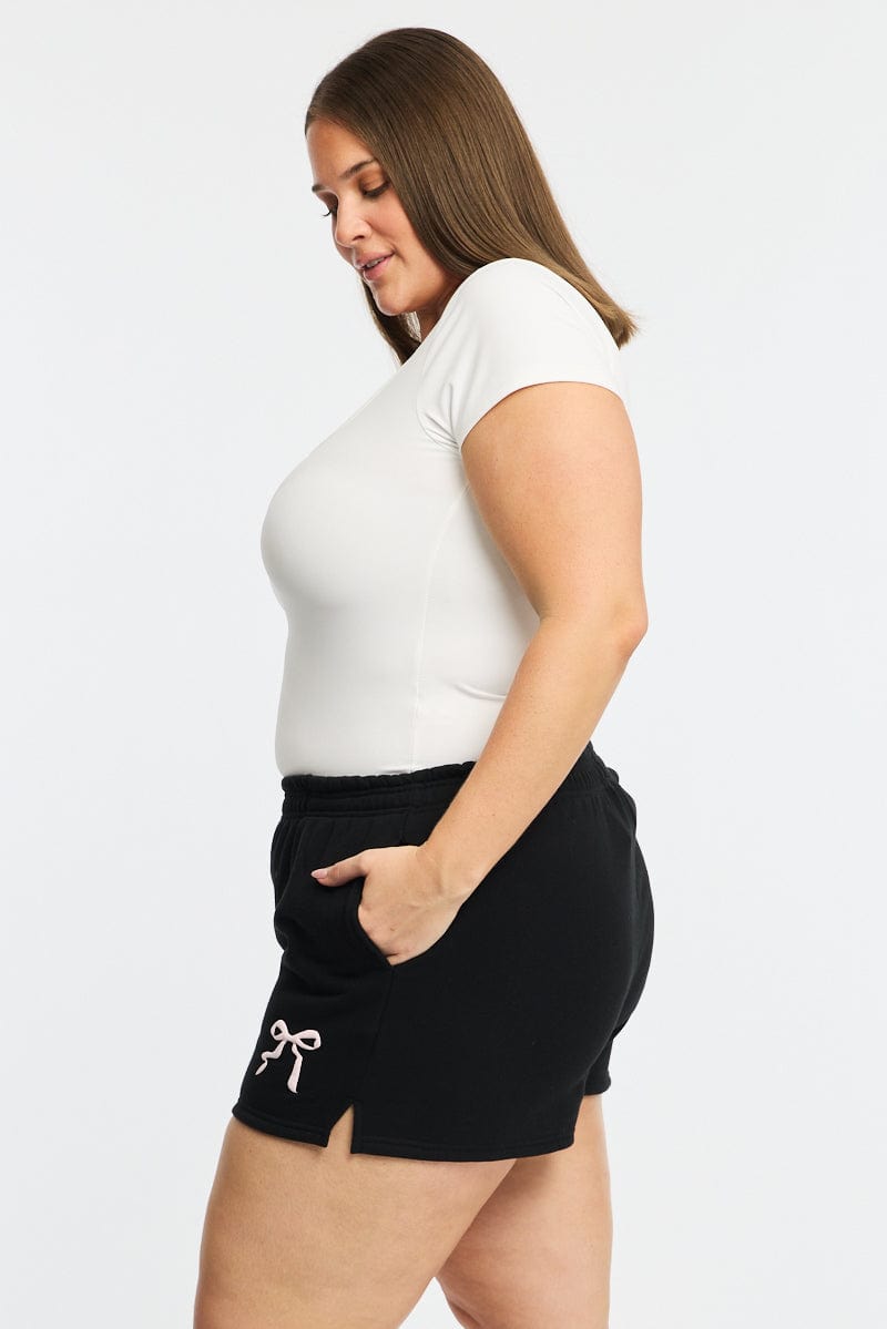 Black Elastic Waist Track Shorts