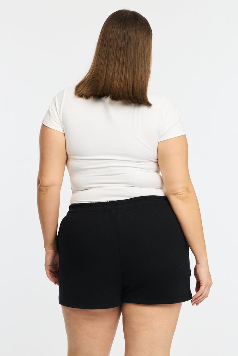 Black Elastic Waist Track Shorts