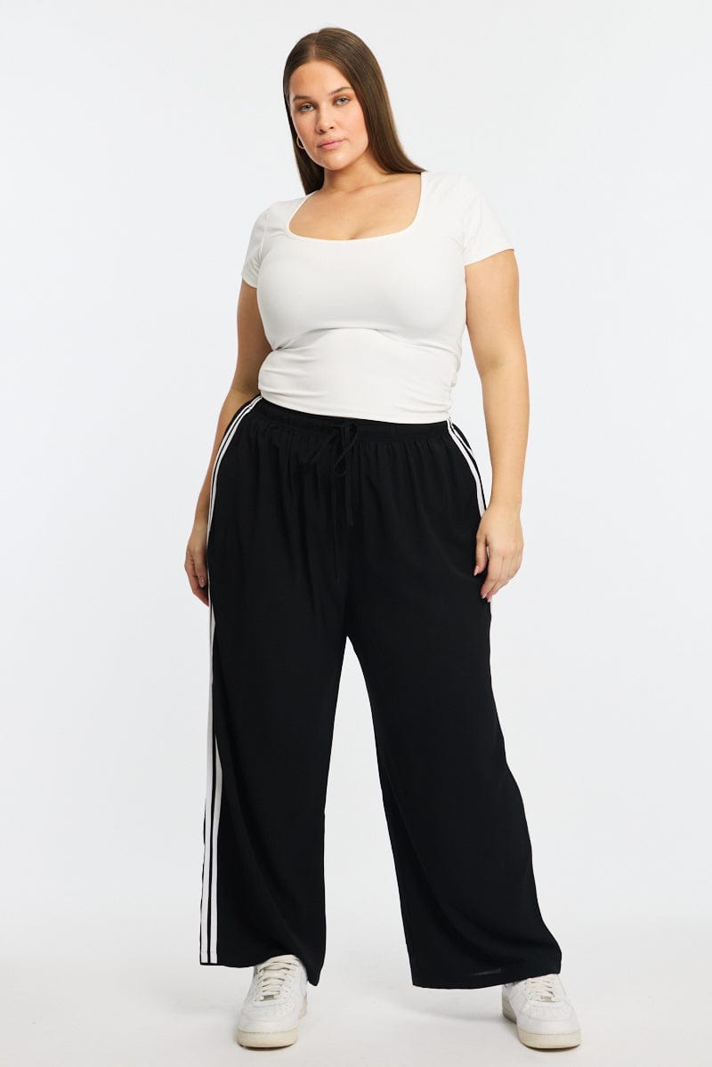 Black Wide Leg Pants Side Stripe