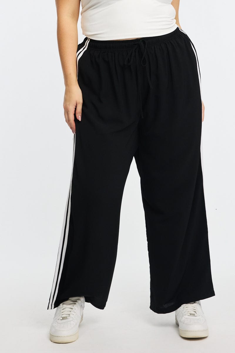 Black Wide Leg Pants Side Stripe