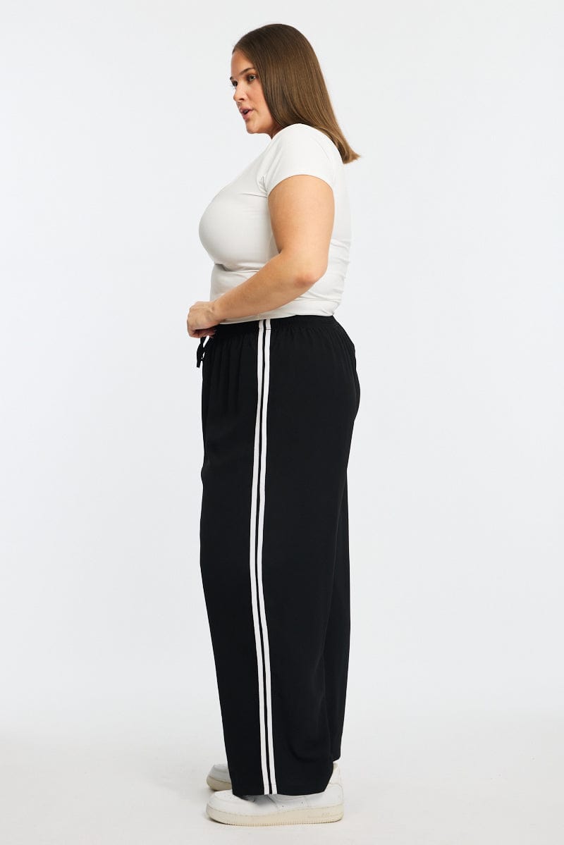 Black Wide Leg Pants Side Stripe