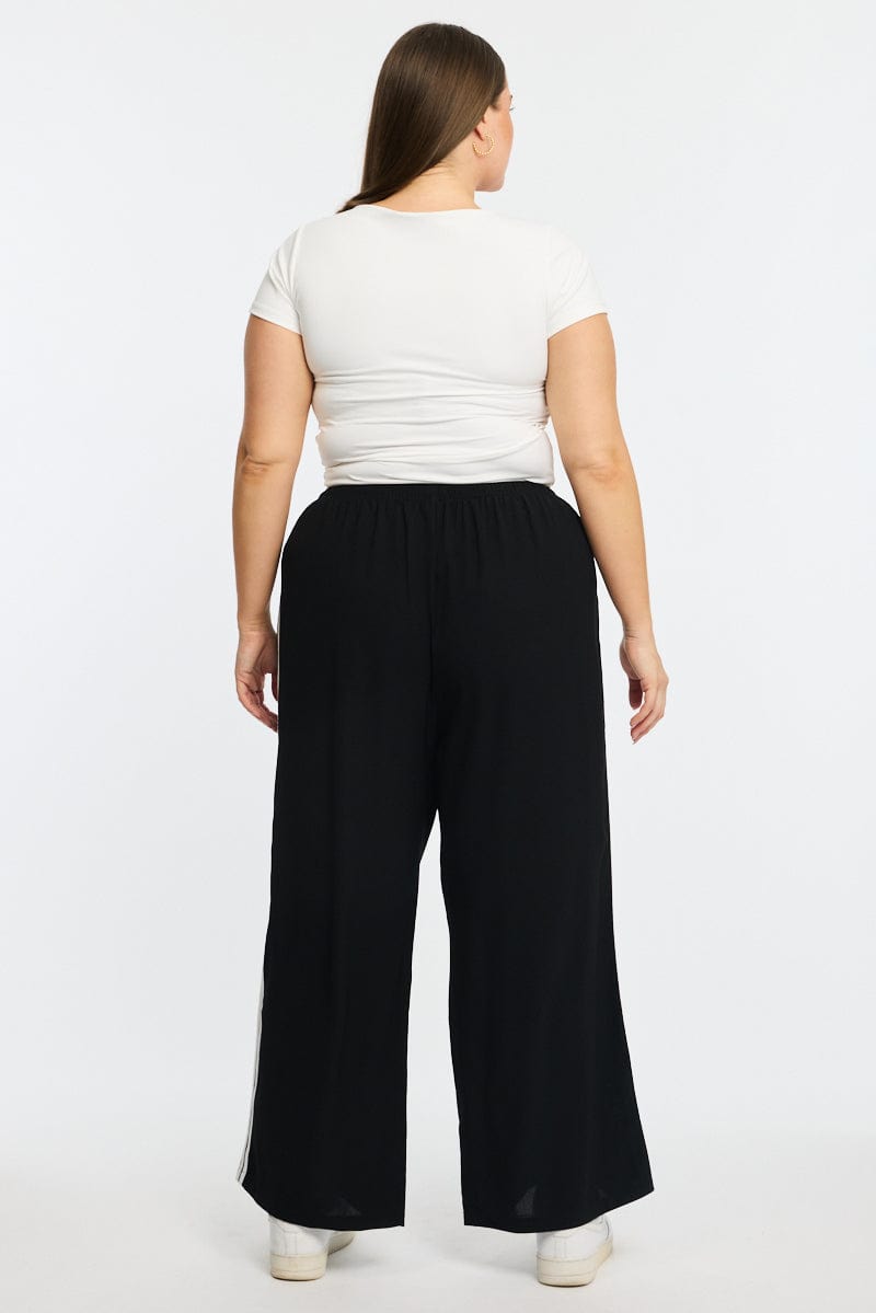 Black Wide Leg Pants Side Stripe