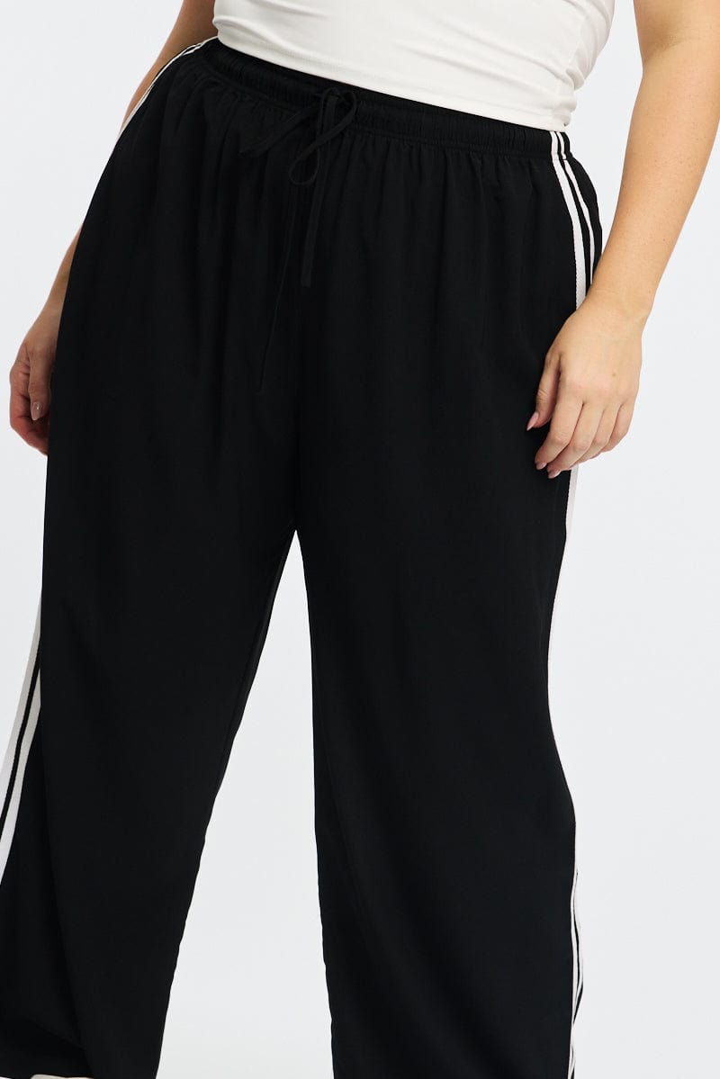 Black Wide Leg Pants Side Stripe