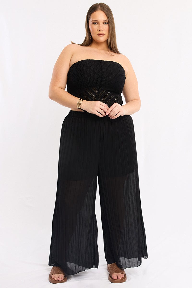 Black Pleat Wide Leg Pants