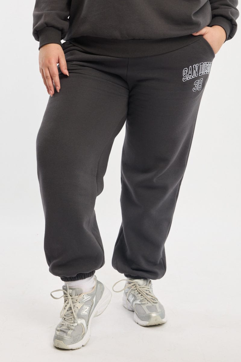 Grey Drawstring Waist Elastic Cuff Track Pants