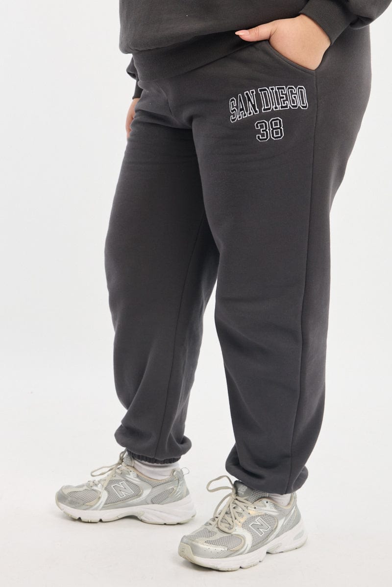 Grey Drawstring Waist Elastic Cuff Track Pants