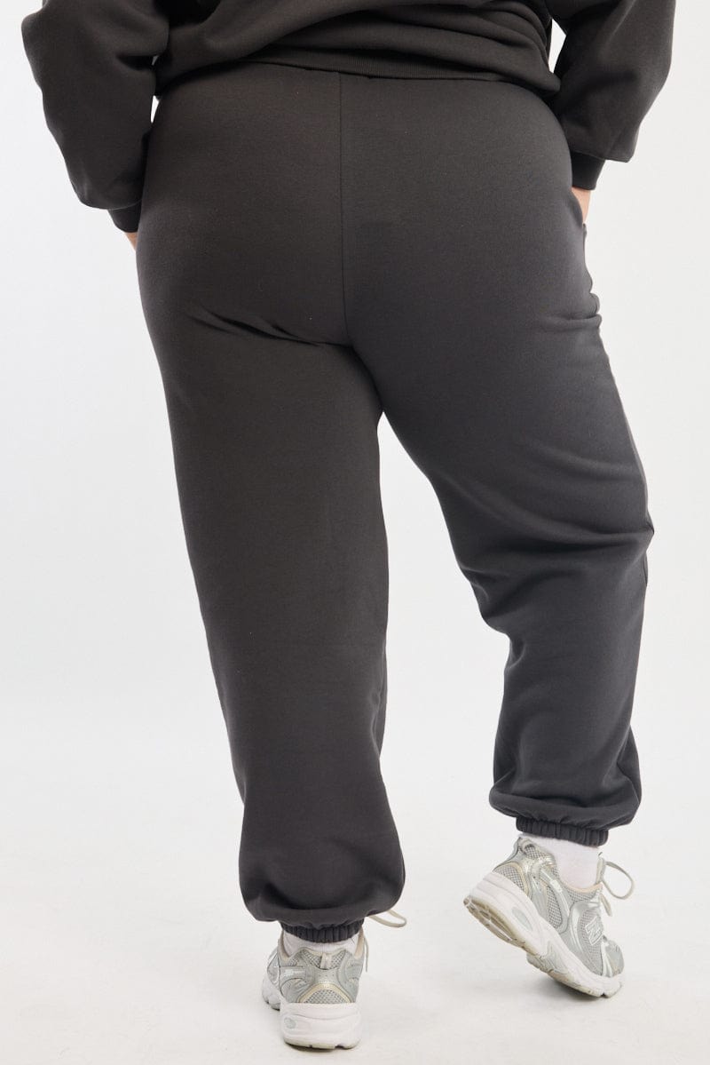 Grey Drawstring Waist Elastic Cuff Track Pants