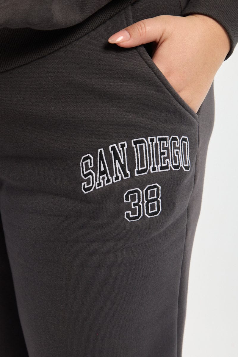 Grey Drawstring Waist Elastic Cuff Track Pants