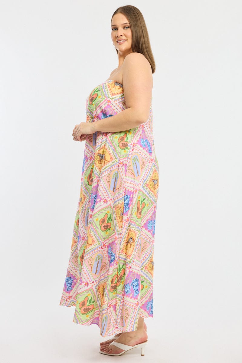 Multi Abstract Maxi Dress Strapless Textured