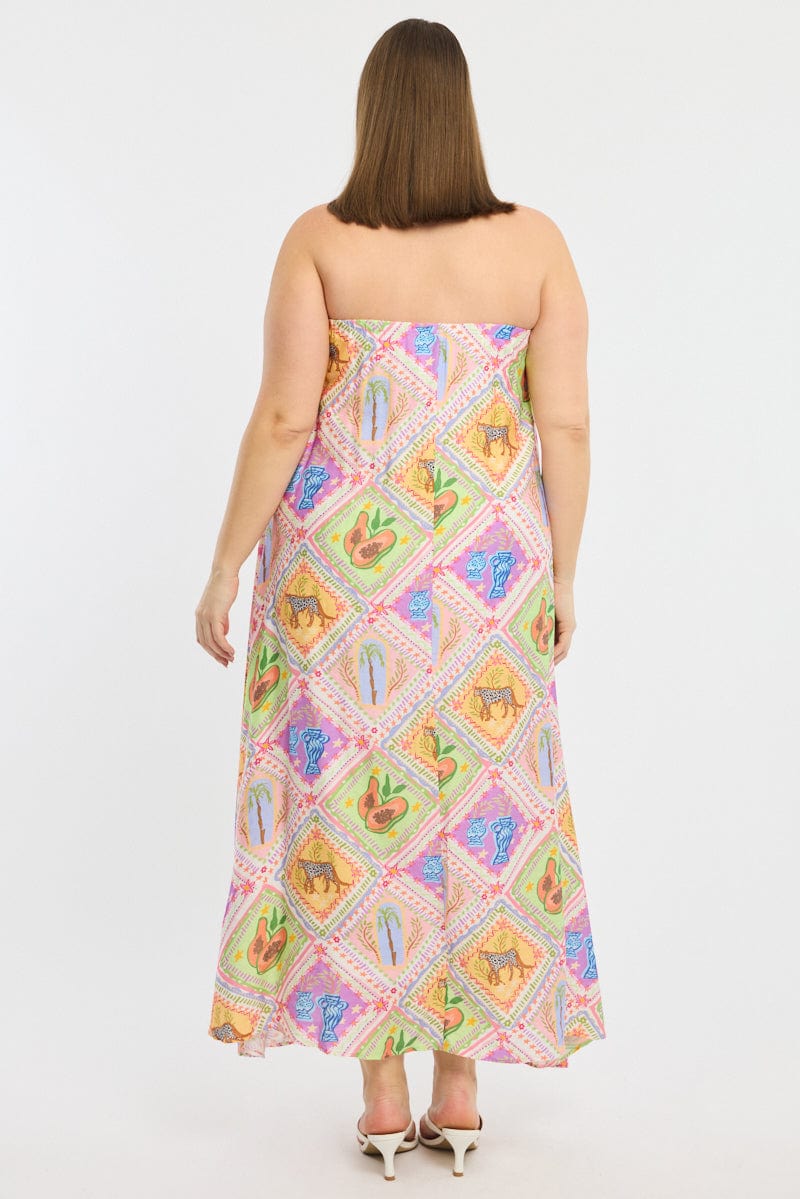 Multi Abstract Maxi Dress Strapless Textured