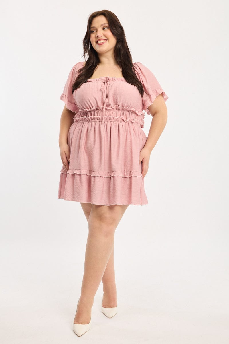 Pink Skater Dress Short Sleeve