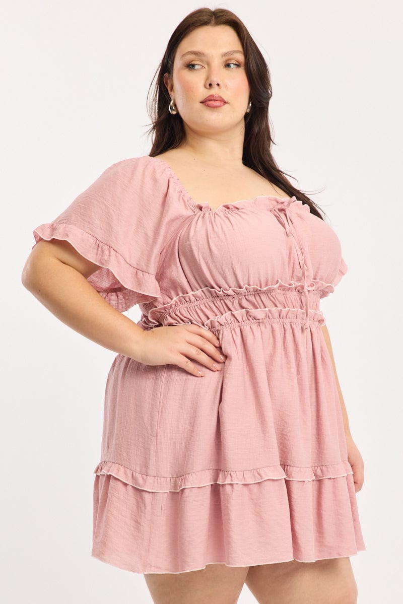 Pink Skater Dress Short Sleeve