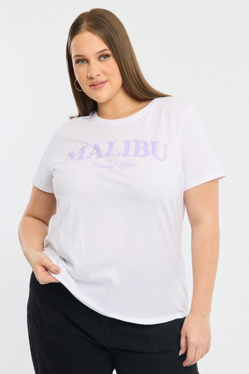 White Graphic T-shirt Short Sleeve Crew Neck