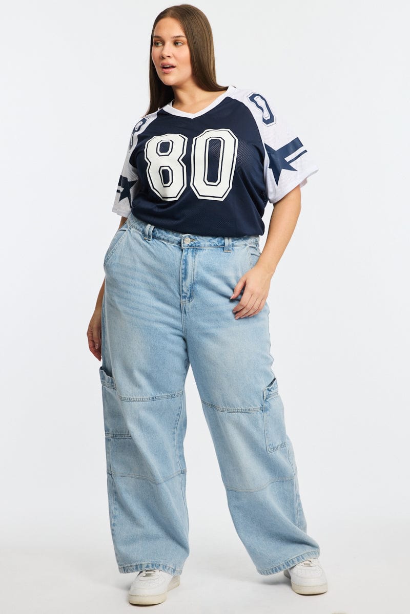 Denim Cargo Jeans Mid Rise