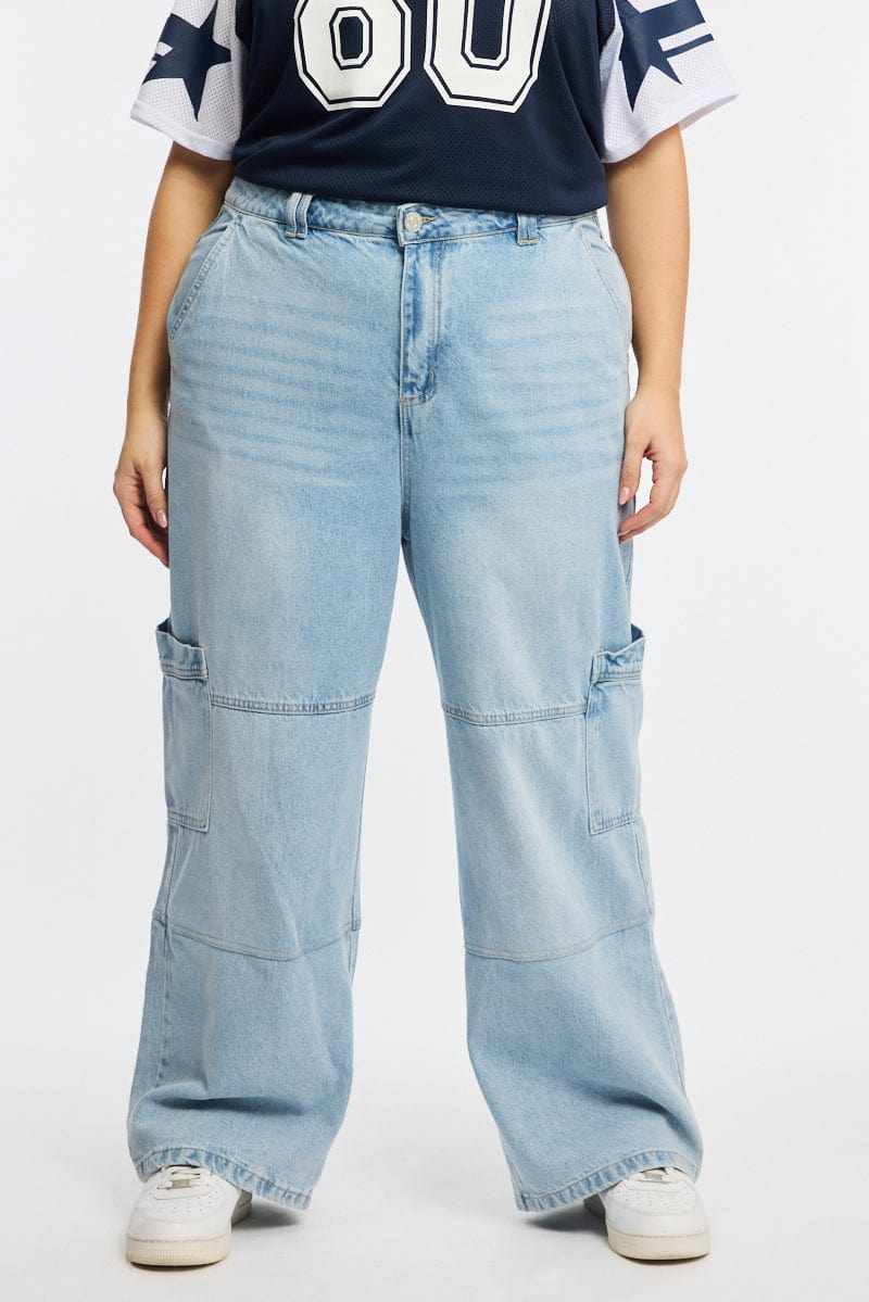 Denim Cargo Jeans Mid Rise
