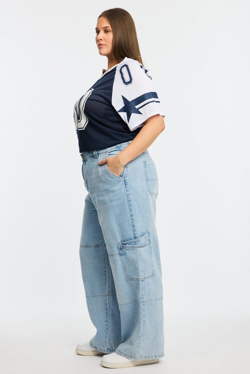 Denim Cargo Jeans Mid Rise