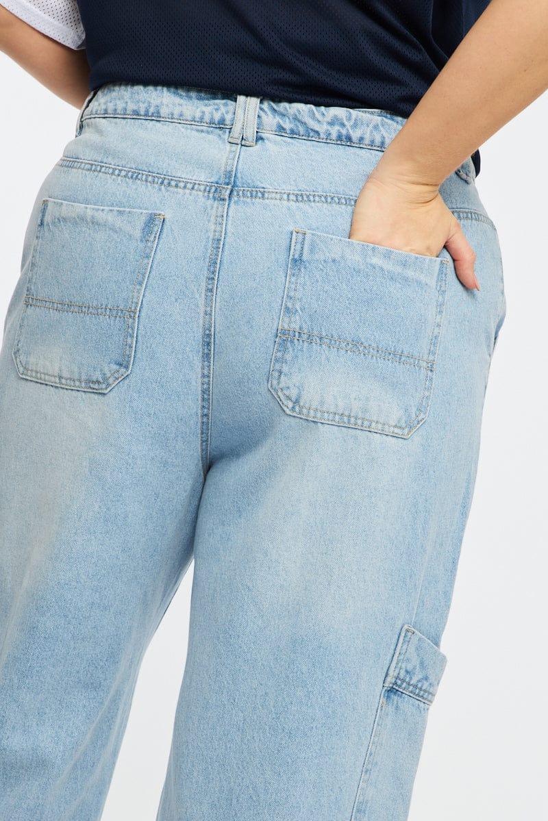 Denim Cargo Jeans Mid Rise