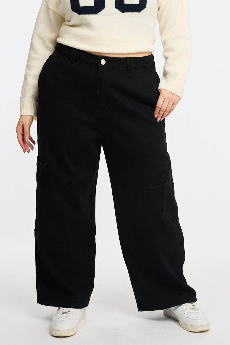 Black Cargo Jeans Mid Rise