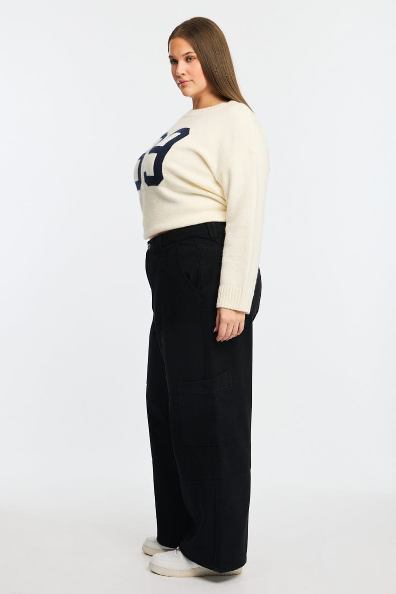 Black Cargo Jeans Mid Rise