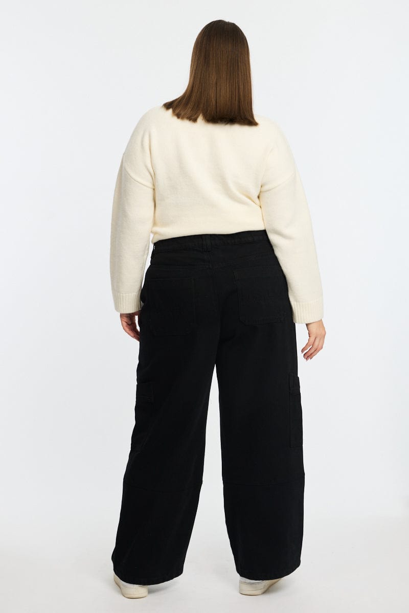 Black Cargo Jeans Mid Rise