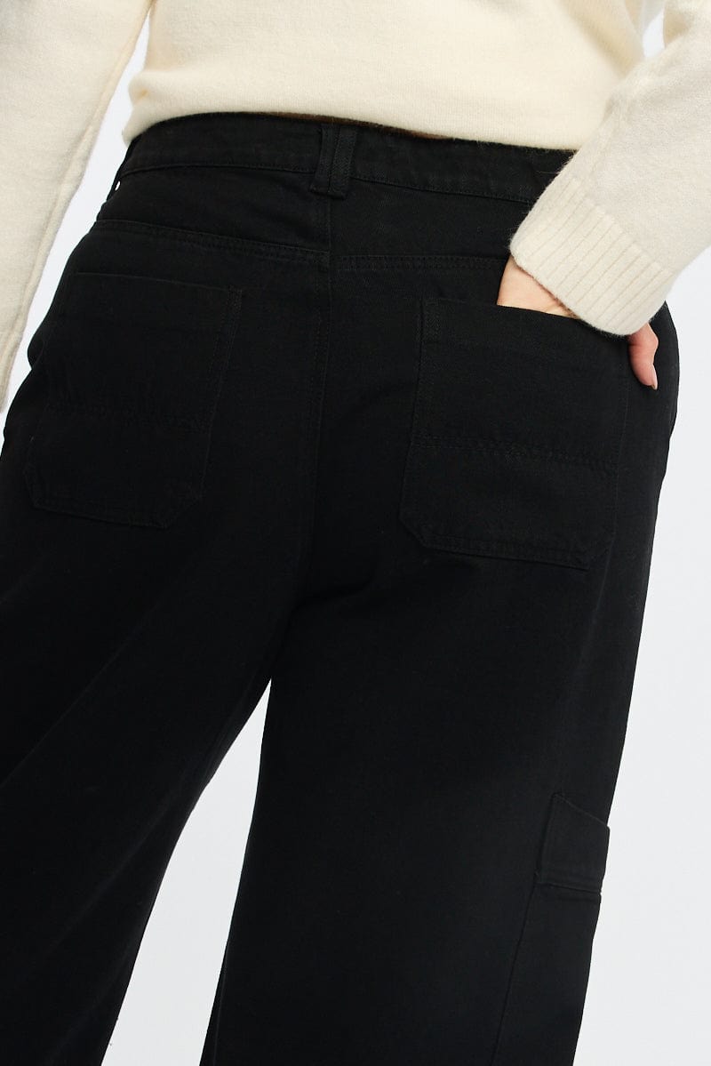 Black Cargo Jeans Mid Rise
