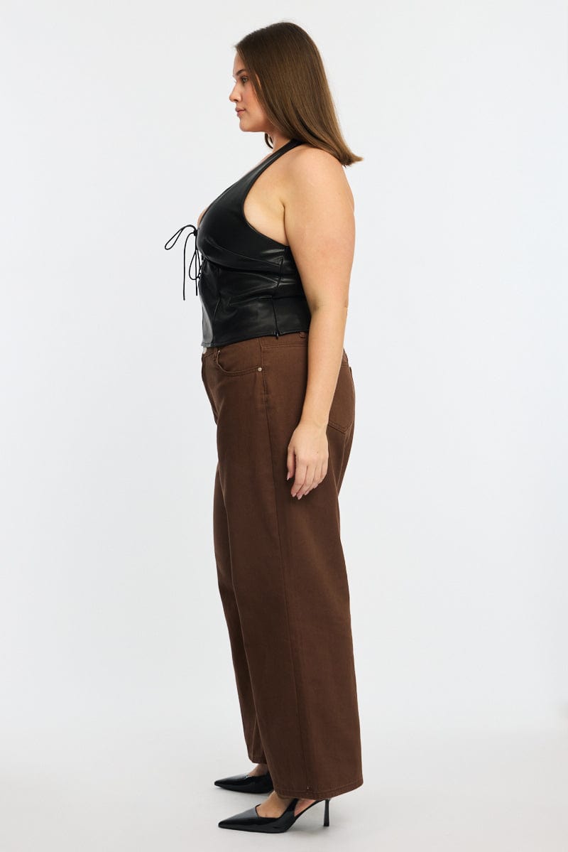 Brown Straight Jeans Mid Rise